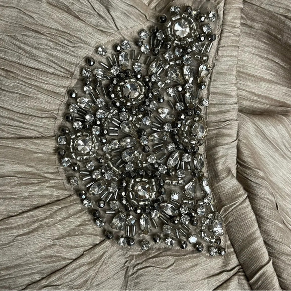 Eliza J (NWT) Textured Beaded Gold Tan Midi Sheath Dress Size 4 - Picture 10 of 14